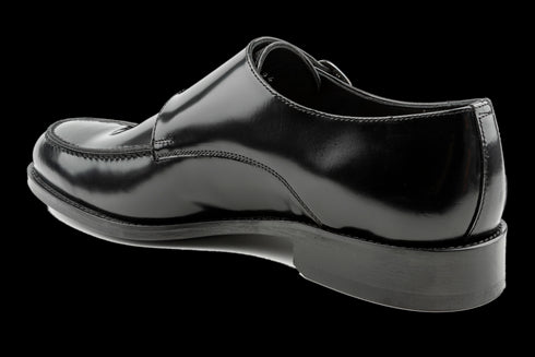 Classic Black Monk Strap Patent Leather Shoes With Moc Toe Effect